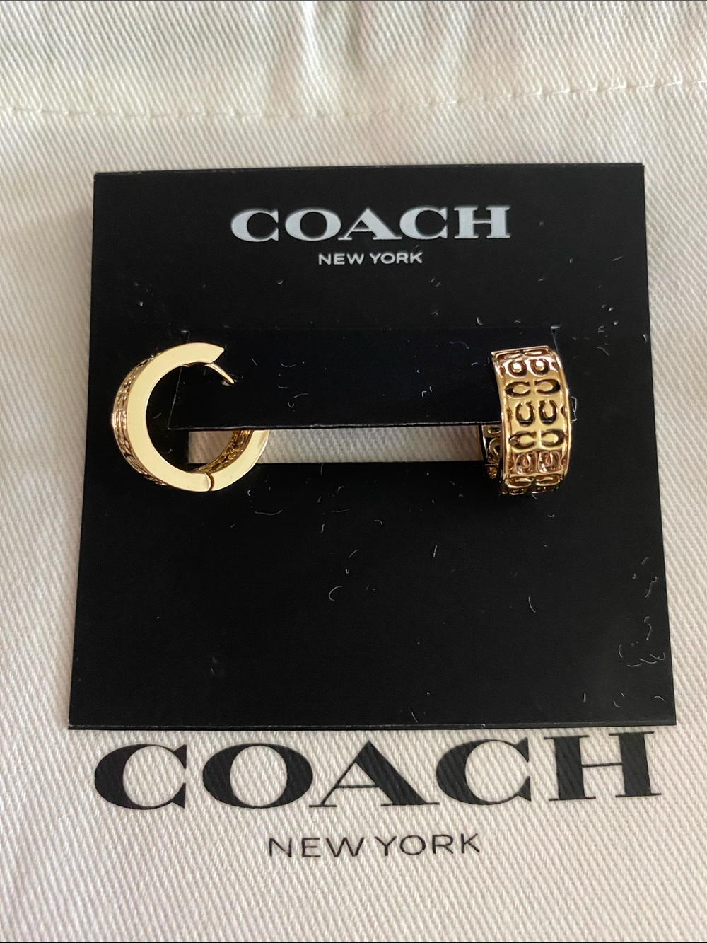 NWOT COACH Gold-Tone Hoop and Signature Logo Charm Earrings - Gold
